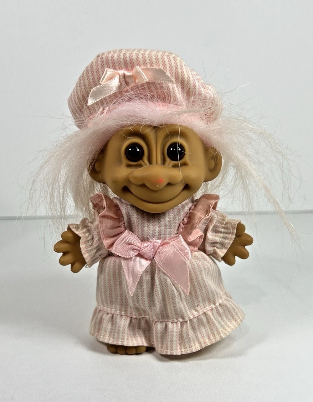 Vintage Russ Troll Pink and White Sleepwear with White Hair 5 inches Tall